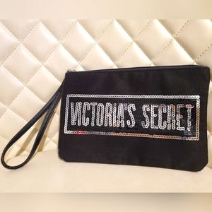 Victoria’s Secret Sequin ✨️ Logo Makeup Bag ~ Black & Silver (2018–2019 Release)